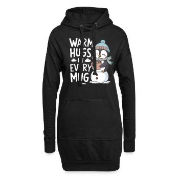 Warm Hugs In Each Cup With Penguin And - Hoodie Dress - black - Front