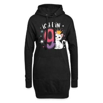 9ème anniversaire Chat Chaton Anniversaire des enfants - Sweat-shirt à capuche long Femme - noir - Devant