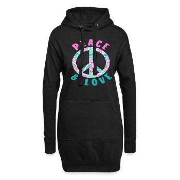 Peace & Love Buntes Friedenssymbol - Hoodie-Kleid - Schwarz - Vorne