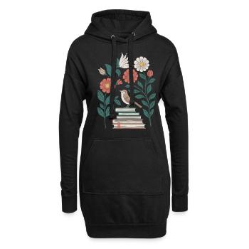 Cottagecore : Oiseaux et fleurs sur les livres - Sweat-shirt à capuche long Femme - noir - Devant