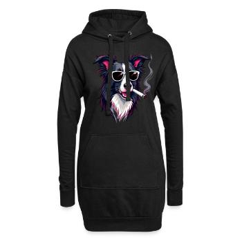 Border Collie Sonnenbrille rauchender Border - Hoodie-Kleid - Schwarz - Vorne