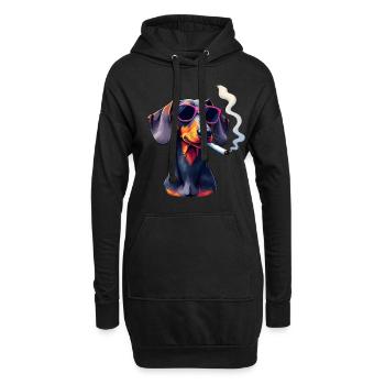 Teckel avec lunettes de soleil motif animal fumant - Sweat-shirt à capuche long Femme - noir - Devant