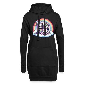 Niedliches Sensenmann und Einhorn Regenbogen - Hoodie-Kleid - Schwarz - Vorne