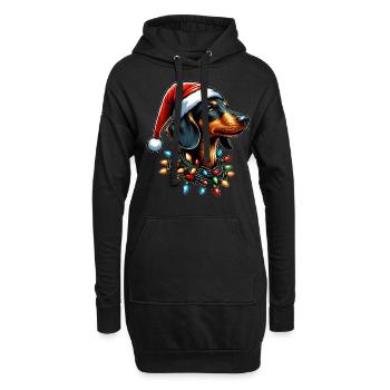 Chapeau de Noël teckel Noël - Sweat-shirt à capuche long Femme - noir - Devant