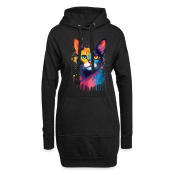 Chat Coloré Art Oeuvre Chat Propriétaire Animal - Sweat-shirt à capuche long Femme - noir - Devant