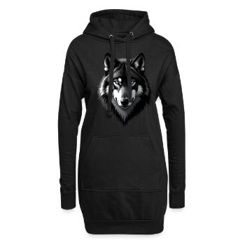 Loup aux yeux bleus Motif animal Art Loup - Sweat-shirt à capuche long Femme - noir - Devant