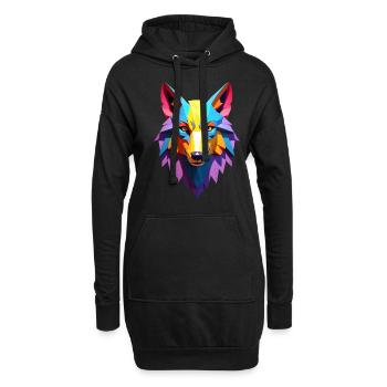 Polygon Kunst Wolf Wölfe Tier Motiv Kunst Wolf - Hoodie-Kleid - Schwarz - Vorne