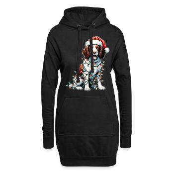 Brittany Spaniel Chien Père Noël Noël - Sweat-shirt à capuche long Femme - noir - Devant