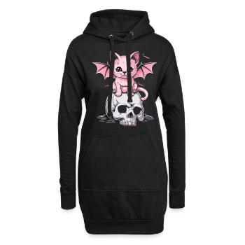 Kawaii Chat Pastel Goth Mignon Effrayant - Sweat-shirt à capuche long Femme - noir - Devant