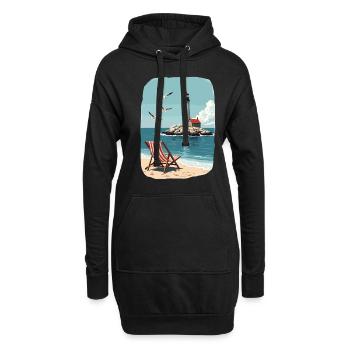 Liegestuhl Strandstuhl und Leuchtturm Ozean Szene - Hoodie-Kleid - Schwarz - Vorne