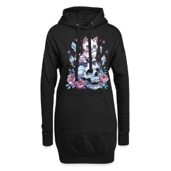 Kawaii Chat Pastel Goth Mignon Anime - Sweat-shirt à capuche long Femme - noir - Devant