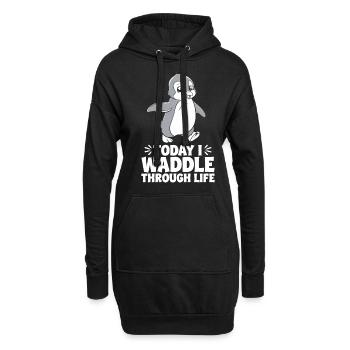 Aujourd’hui, je me dandine dans la vie Pingouin - Sweat-shirt à capuche long Femme - noir - Devant