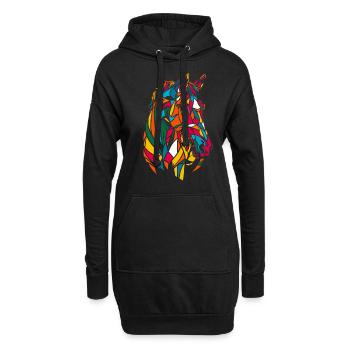 Buntes Geometrisches Bauernhof-Tiergrafik Pferd - Hoodie-Kleid - Schwarz - Vorne
