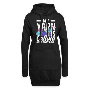 Ma laine m’appelle, je tricote, je dois commencer à tricoter - Sweat-shirt à capuche long Femme - noir - Devant