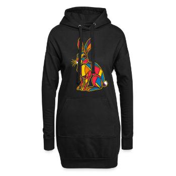 Lapin graphique coloré géométrique de la ferme - Sweat-shirt à capuche long Femme - noir - Devant