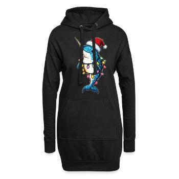 Niedlicher Narwal Weihnachtsmütze Xmas - Hoodie-Kleid - Schwarz - Vorne