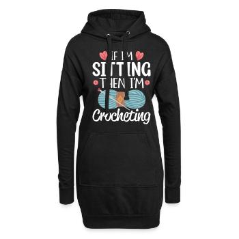 Quand je suis assise, je fais du crochet, du tricot, du tricot, - Sweat-shirt à capuche long Femme - noir - Devant