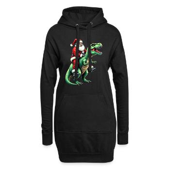 Weihnachtsmann auf Dinosaurier - Hoodie-Kleid - Schwarz - Vorne