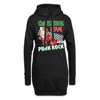 Rockige Weihnachten: Konzert Santa Claus Punk Rock - Hoodie-Kleid - Schwarz - Vorne