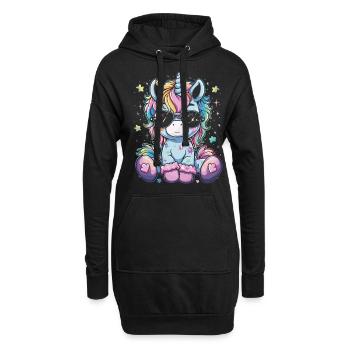Süßes Einhorn, Bunte Einhörner - Hoodie-Kleid - Schwarz - Vorne