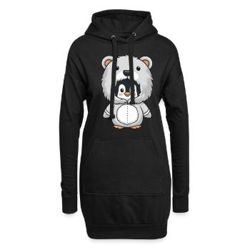 Pingouin en costume d’ours câlin - Sweat-shirt à capuche long Femme - noir - Devant