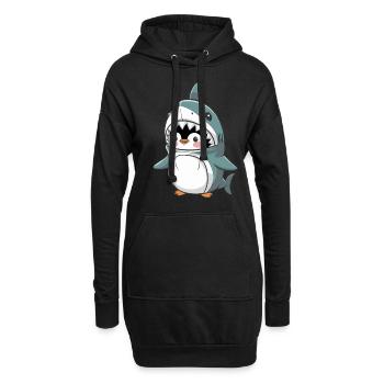 Pingouin en costume de requin - Motif animal drôle - Sweat-shirt à capuche long Femme - noir - Devant