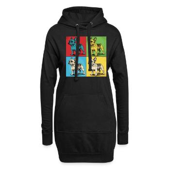 Französische Bulldogge Pop-Art Design - Hoodie-Kleid - Schwarz - Vorne