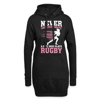 Ne sous-estimez jamais une fille qui joue au rugby - Sweat-shirt à capuche long Femme - noir - Devant