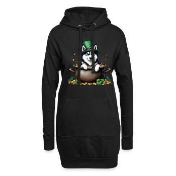 Husky St. Patricks Day Outfit Hunde - Hoodie-Kleid - Schwarz - Vorne