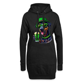 Doberman St. Patricks Day Bier Outfit Hunde - Hoodie-Kleid - Schwarz - Vorne