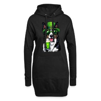 Collie St. Patricks Day Bier Outfit Hunde - Hoodie-Kleid - Schwarz - Vorne