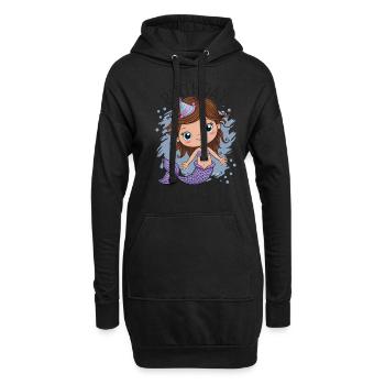 Anniversaire Fille Sirène - Sweat-shirt à capuche long Femme - noir - Devant