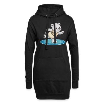 -skating bear on surface - Hoodie Dress - black - Front