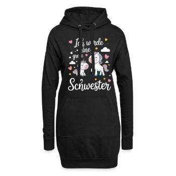 Ich werde eine große Schwester Einhorn - Hoodie-Kleid - Schwarz - Vorne