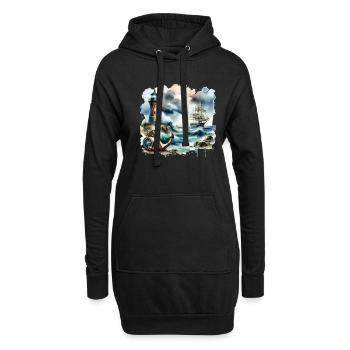 Motif nautique rétro ancre phare navire - Sweat-shirt à capuche long Femme - noir - Devant