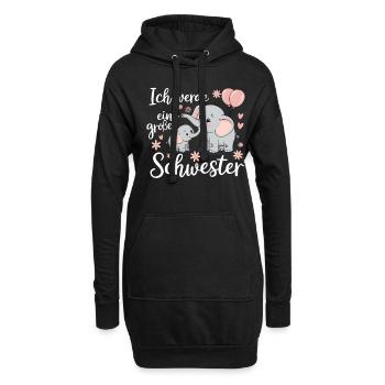 Ich werde eine große Schwester Elefant - Hoodie-Kleid - Schwarz - Vorne