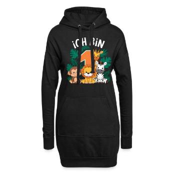 1. Geburtstag 1 Jahr Dschungel Tiere Löwe Giraffe - Hoodie-Kleid - Schwarz - Vorne