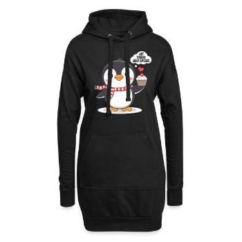Pinguin Denkt An Cupcakes Süßes Motiv - Hoodie-Kleid - Schwarz - Vorne