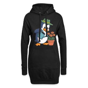 Pingouin jardinier avec arrosoir en action - Sweat-shirt à capuche long Femme - noir - Devant