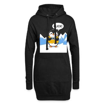 Drôle de pingouin photographe clic moment - Sweat-shirt à capuche long Femme - noir - Devant