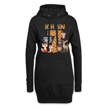 7e anniversaire 7 ans Animaux de la forêt Animaux de la forêt - Sweat-shirt à capuche long Femme - noir - Devant