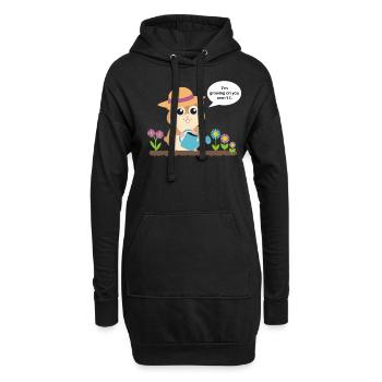 Wachsender Hamster Mit Gießkanne Im Garten - Hoodie-Kleid - Schwarz - Vorne
