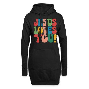 Jésus t’aime en disant chrétien - Sweat-shirt à capuche long Femme - noir - Devant