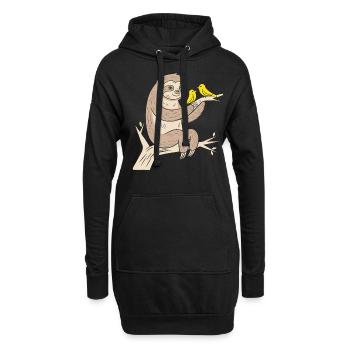 Cozy sloth with birds illustration - Hoodie Dress - black - Front