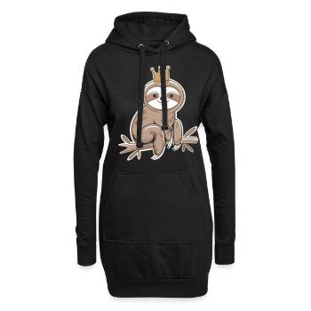 Königliches Faultier auf dem Ast mit Krone - Hoodie-Kleid - Schwarz - Vorne