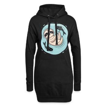 Träumender Fische-Zodiak Faultier mit Fischen - Hoodie-Kleid - Schwarz - Vorne