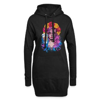 Dia de los Muertos Café avec Belle Femme de - Sweat-shirt à capuche long Femme - noir - Devant