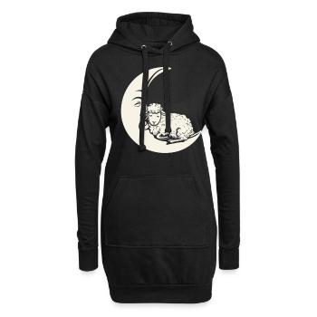 Träumender Mond Mit Schaf - Fantasievolle Flucht - Hoodie-Kleid - Schwarz - Vorne