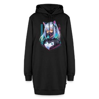 Cyberpunk Girl Zukunft Katzenohren - Hoodie-Kleid - Schwarz - Vorne