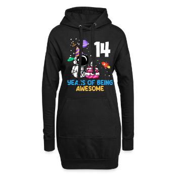14 Jahre Fantastisch Mit Weltraum - Hoodie-Kleid - Schwarz - Vorne